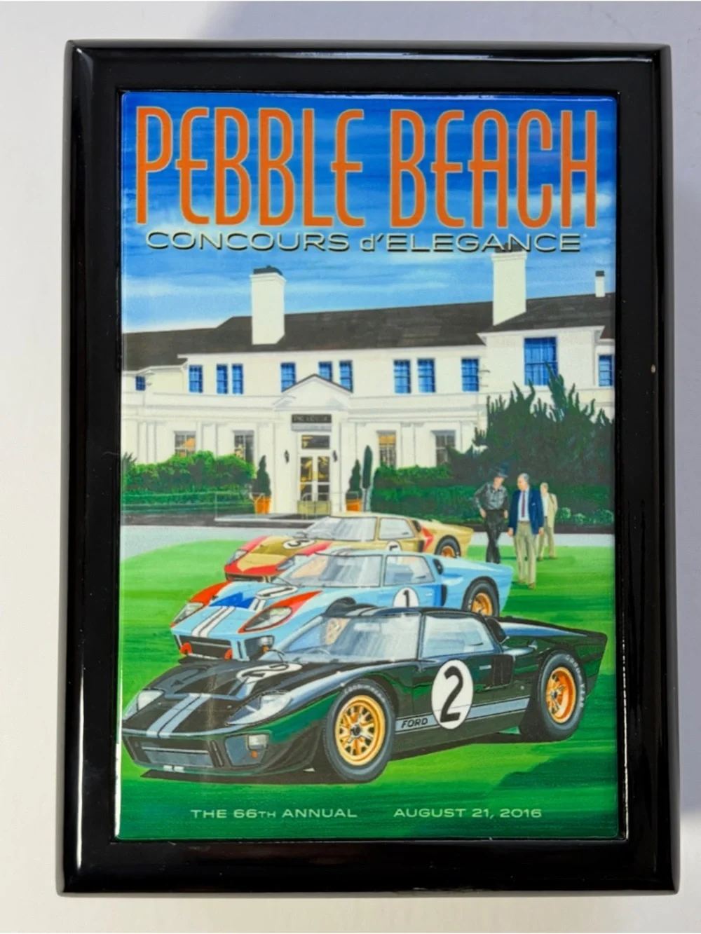 Pebble Beach Black Framed Automotive Jewelry Organizer with Multicolor Print